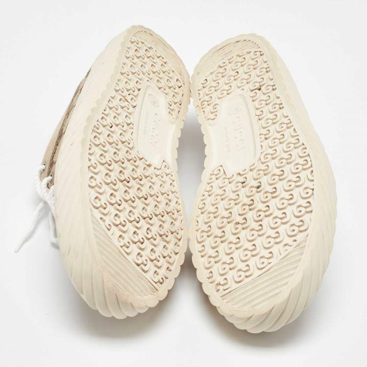 Pre Owned Gucci Gucci Brown/Beige GG Canvas and Suede Sneakers Size 42