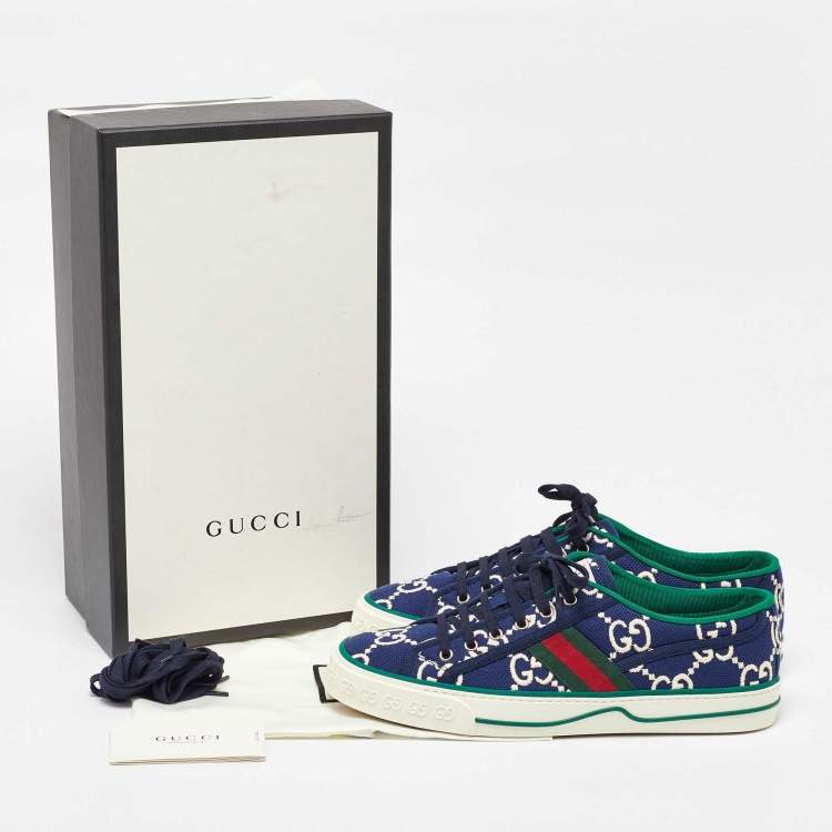 Pre Owned Gucci Blue Canvas Web Tennis 1977 Sneakers Size 43.5