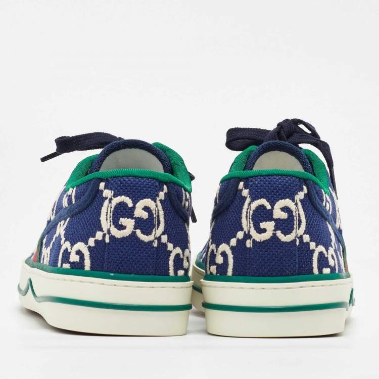 Pre Owned Gucci Blue Canvas Web Tennis 1977 Sneakers Size 43.5