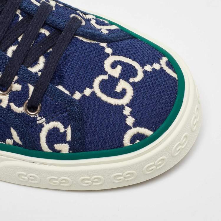 Pre Owned Gucci Blue Canvas Web Tennis 1977 Sneakers Size 43.5