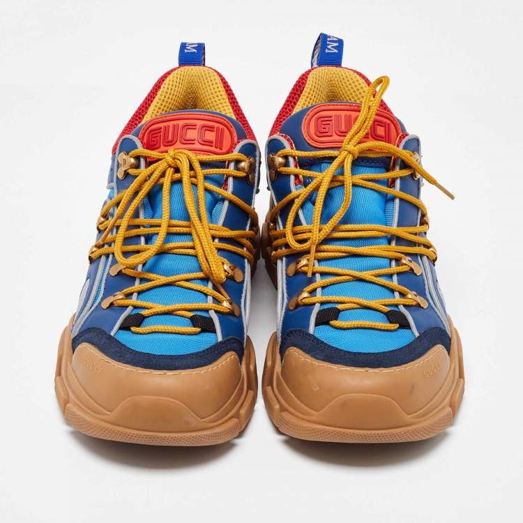 Pre Owned Gucci Multicolor Leather and Mesh Flashtrek Reflective Sneakers Size 43