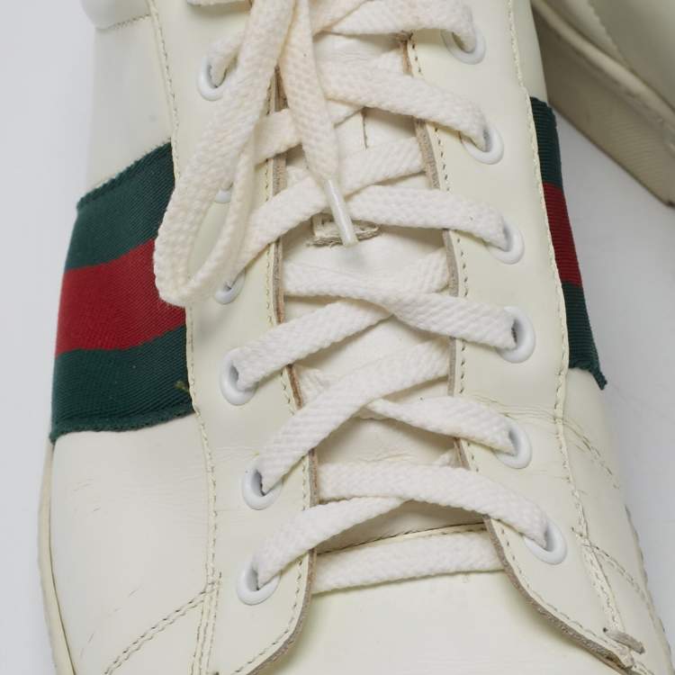 Pre Owned Gucci White/Green Alligator Leather and Leather Ace Lace Up Sneakers Size 43.5