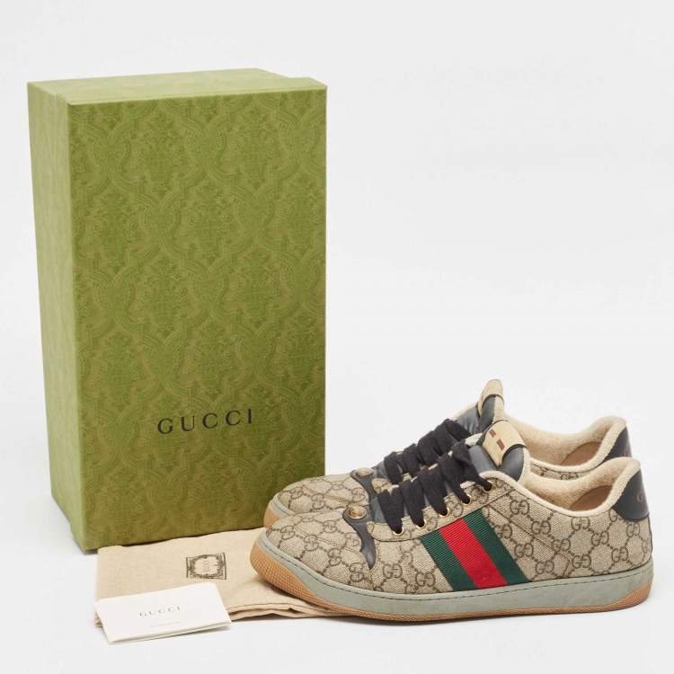 Pre Owned Gucci Beige/Brown GG Supreme Canvas Screener Sneakers Size 44