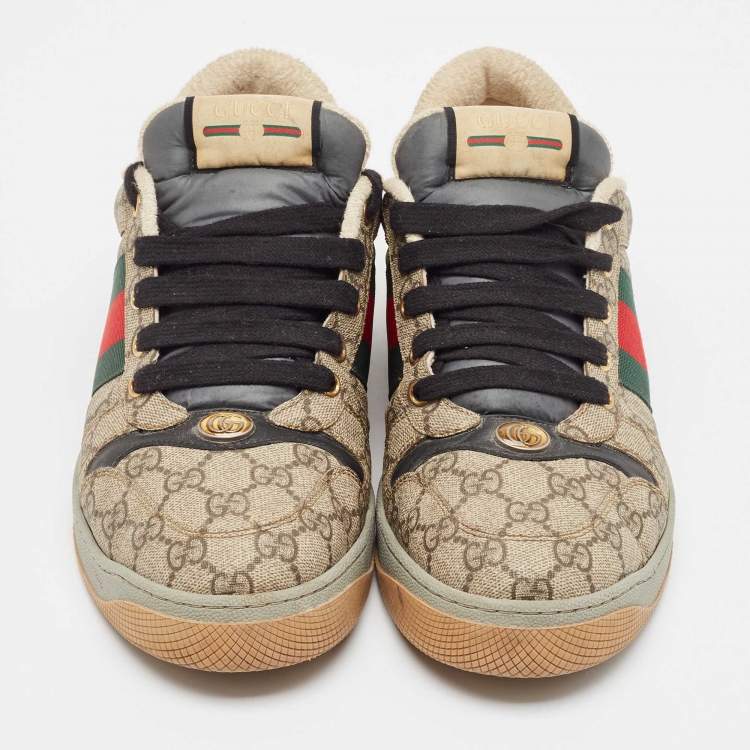 Pre Owned Gucci Beige/Brown GG Supreme Canvas Screener Sneakers Size 44