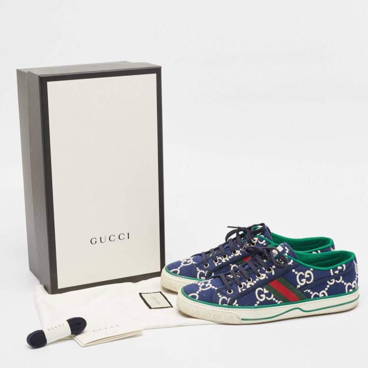 Pre Owned Gucci Blue/Ivory GG Canvas Tennis 1977 Sneakers Size 43.5