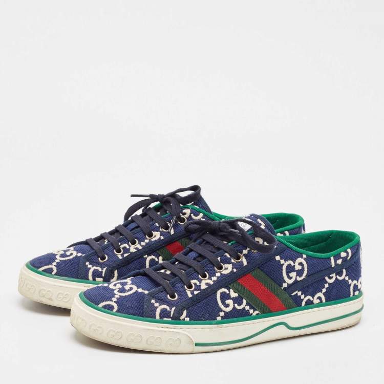 Pre Owned Gucci Blue/Ivory GG Canvas Tennis 1977 Sneakers Size 43.5