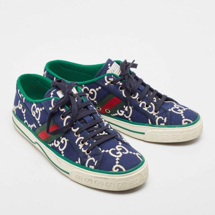 Pre Owned Gucci Blue/Ivory GG Canvas Tennis 1977 Sneakers Size 43.5