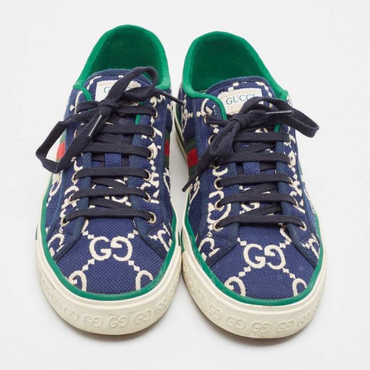 Pre Owned Gucci Blue/Ivory GG Canvas Tennis 1977 Sneakers Size 43.5