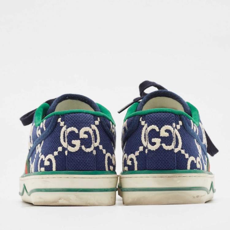 Pre Owned Gucci Blue/Ivory GG Canvas Tennis 1977 Sneakers Size 43.5