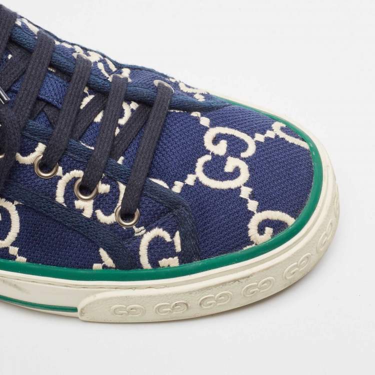 Pre Owned Gucci Blue/Ivory GG Canvas Tennis 1977 Sneakers Size 43.5
