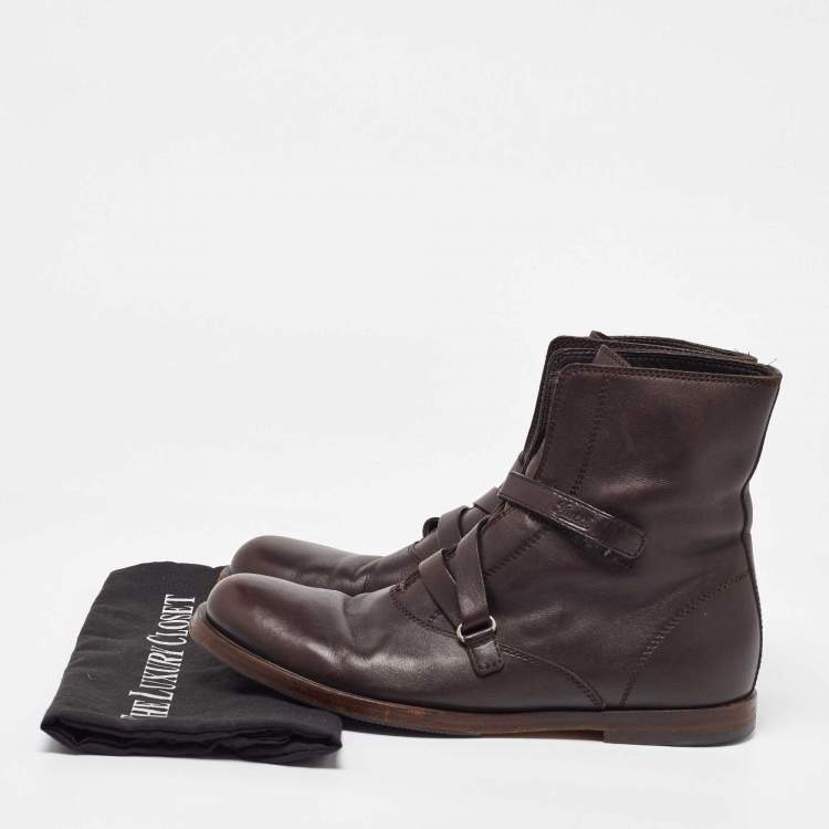Pre Owned Gucci Dark Brown Leather Ankle Length Boots Size 41