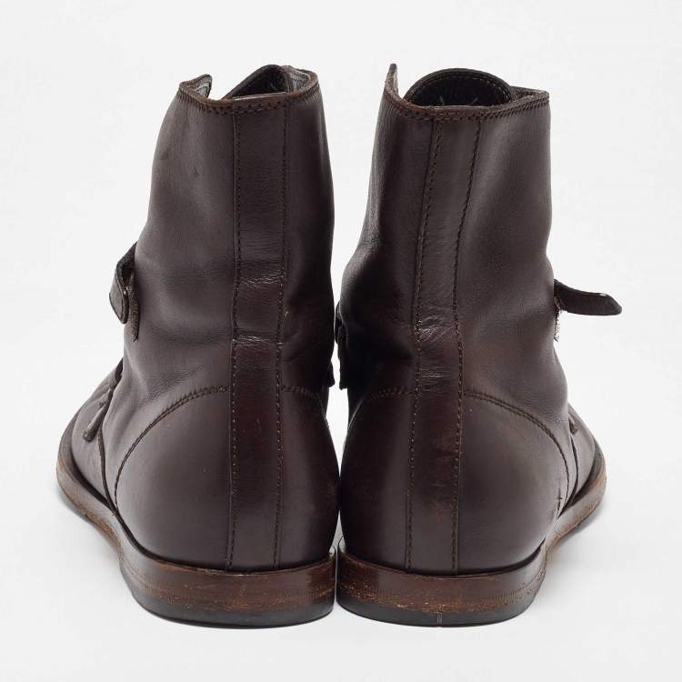Pre Owned Gucci Dark Brown Leather Ankle Length Boots Size 41