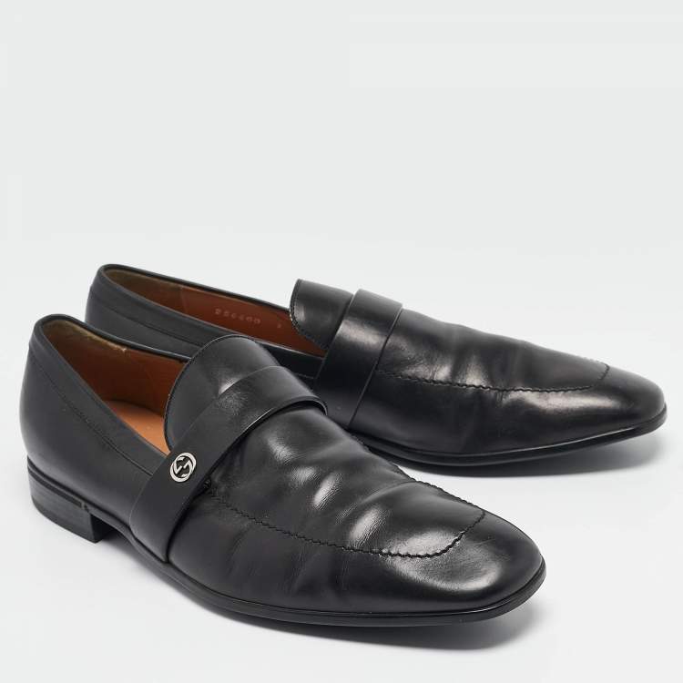 Pre Owned Gucci Black Leather Driver Loafers Size 41