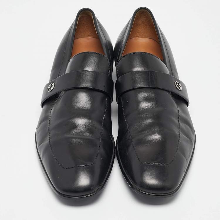 Pre Owned Gucci Black Leather Driver Loafers Size 41