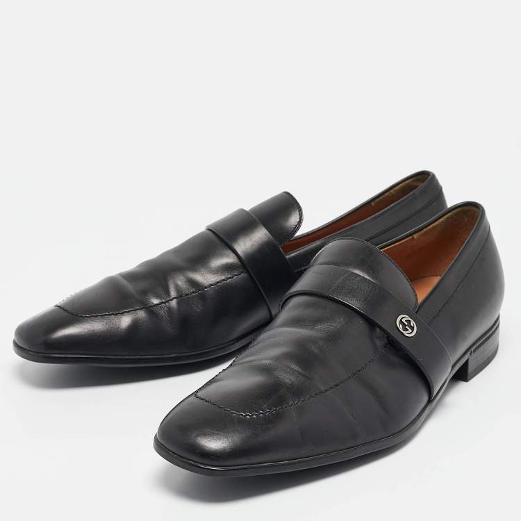 Pre Owned Gucci Black Leather Driver Loafers Size 41