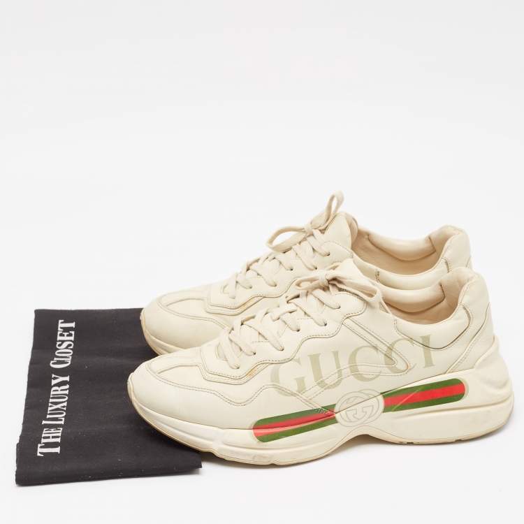 Pre Owned Gucci Cream Leather Rhyton Lace Up Sneakers Size 44