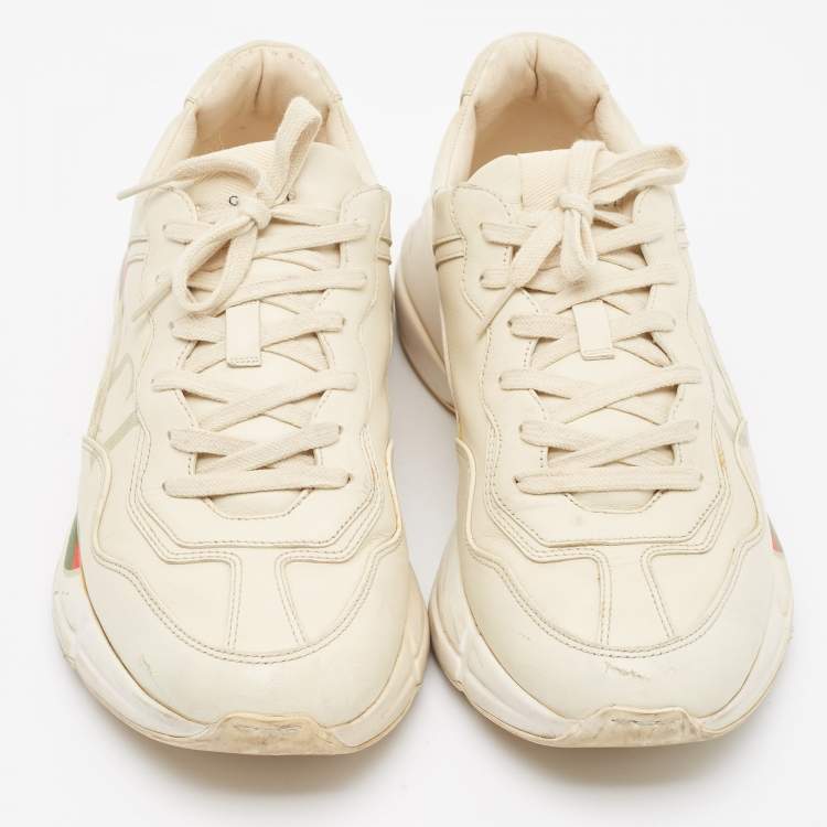 Pre Owned Gucci Cream Leather Rhyton Lace Up Sneakers Size 44