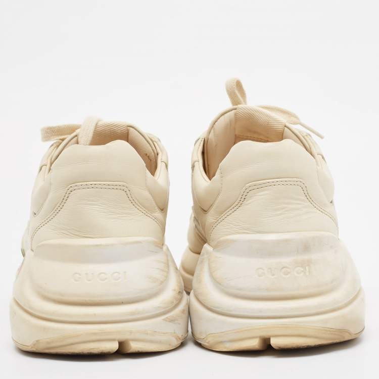 Pre Owned Gucci Cream Leather Rhyton Lace Up Sneakers Size 44