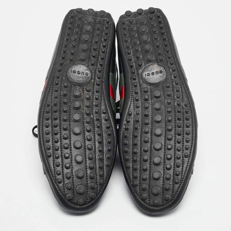 Pre Owned Gucci Black Leather Web Low Top Sneakers Size 41