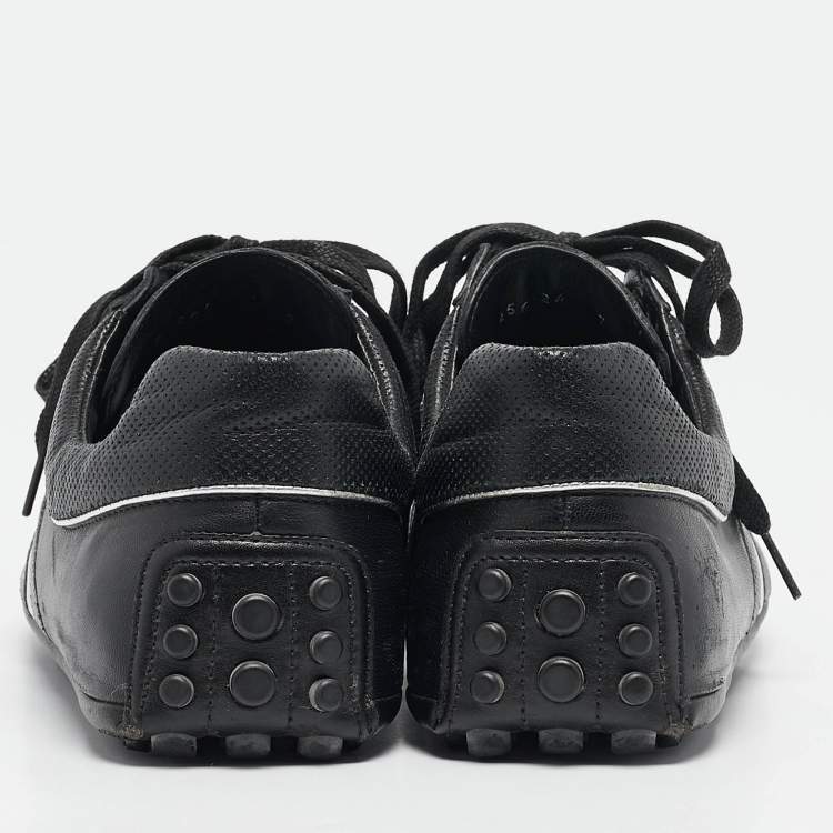 Pre Owned Gucci Black Leather Web Low Top Sneakers Size 41