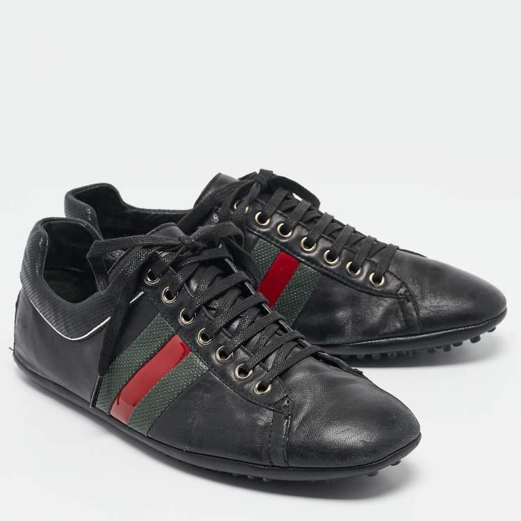 Pre Owned Gucci Black Leather Web Low Top Sneakers Size 41