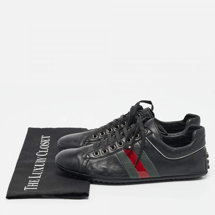 Pre Owned Gucci Black Leather Web Low Top Sneakers Size 41