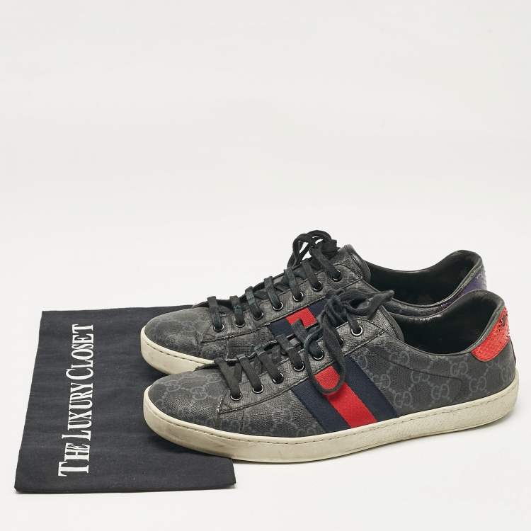 Pre Owned Gucci Black GG Supreme Canvas Web Ace Sneakers Size 42