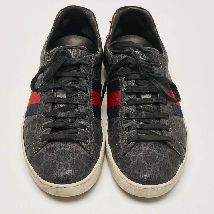 Pre Owned Gucci Black GG Supreme Canvas Web Ace Sneakers Size 42