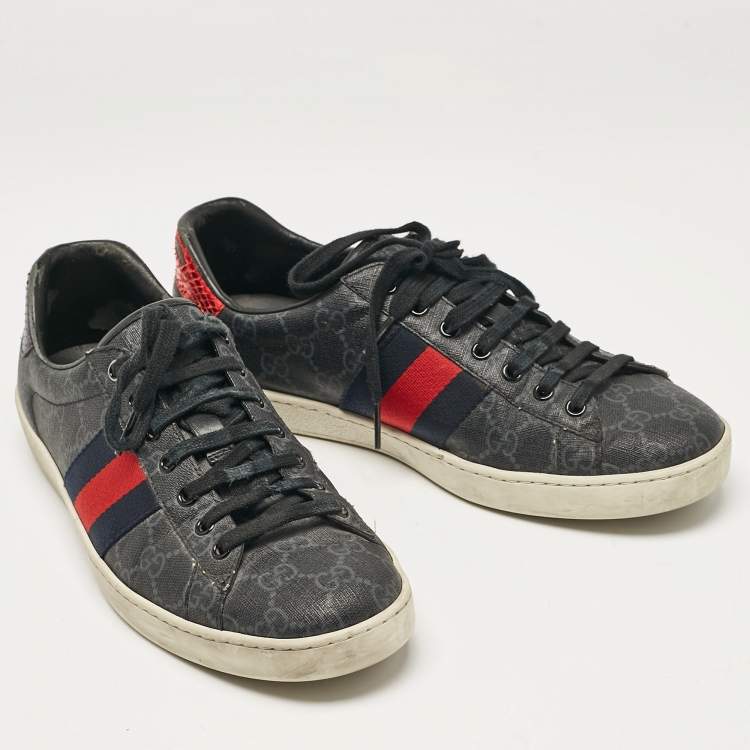 Pre Owned Gucci Black GG Supreme Canvas Web Ace Sneakers Size 42