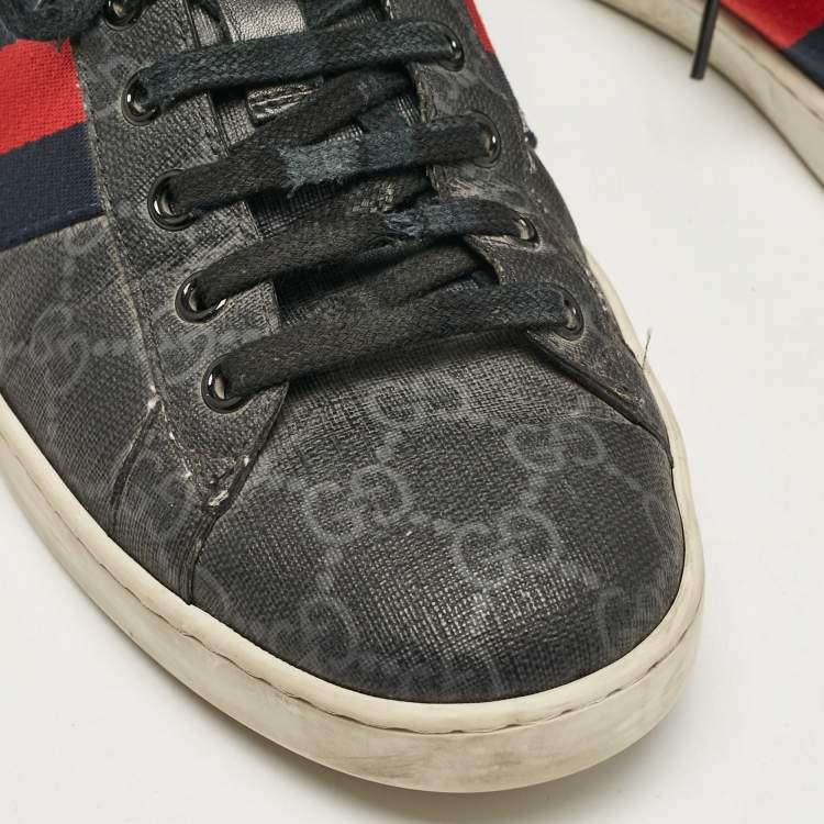 Pre Owned Gucci Black GG Supreme Canvas Web Ace Sneakers Size 42