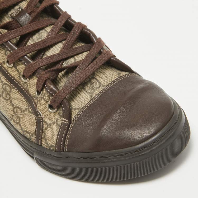 Pre Owned Gucci Brown GG Canvas and Leather High Top Sneakers Size 41