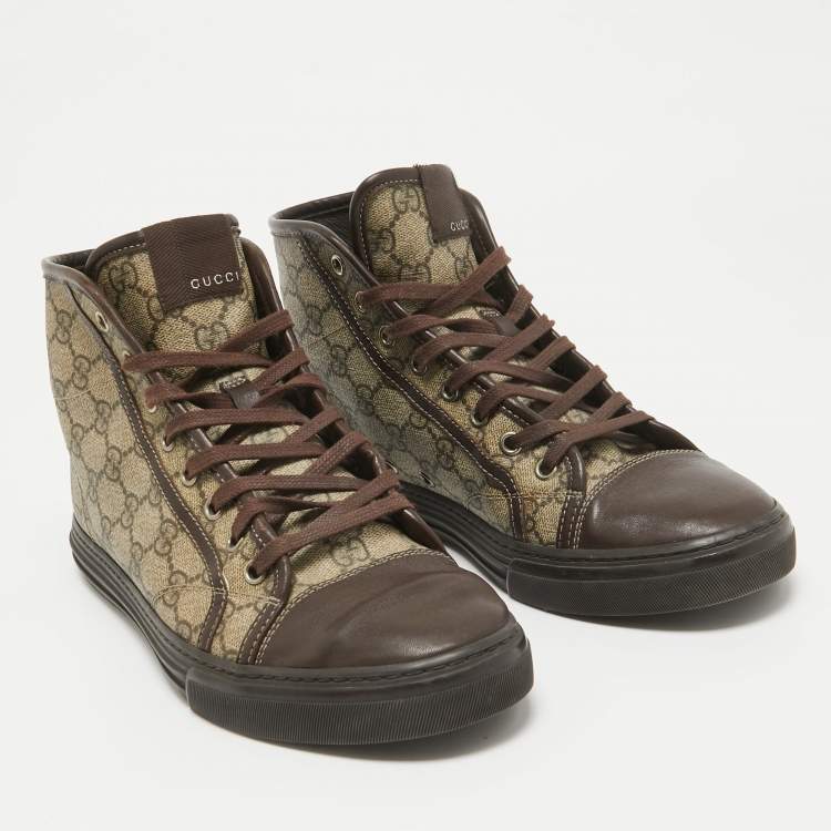 Pre Owned Gucci Brown GG Canvas and Leather High Top Sneakers Size 41