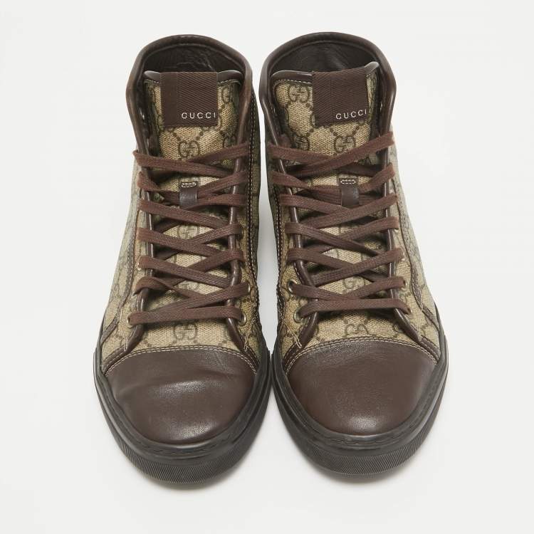 Pre Owned Gucci Brown GG Canvas and Leather High Top Sneakers Size 41