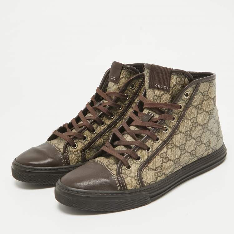 Pre Owned Gucci Brown GG Canvas and Leather High Top Sneakers Size 41