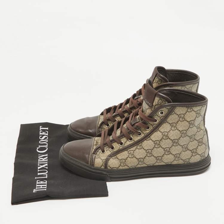 Pre Owned Gucci Brown GG Canvas and Leather High Top Sneakers Size 41