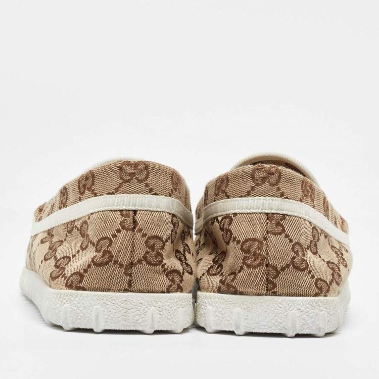 Pre Owned Gucci Beige GG Canvas Horsebit Web Driver Loafers Size 42.5