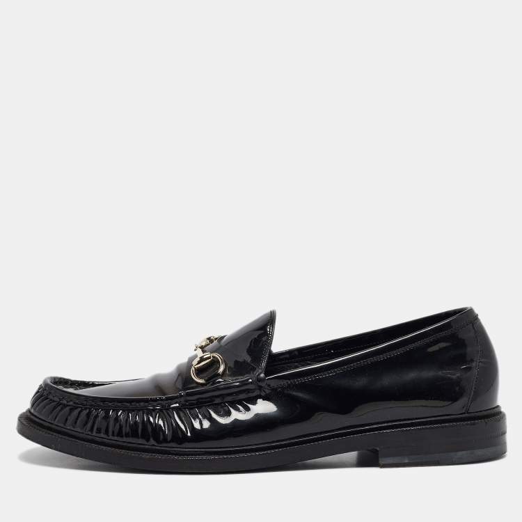Pre Owned Gucci Black Patent Leather Driver Loafers Size 45
