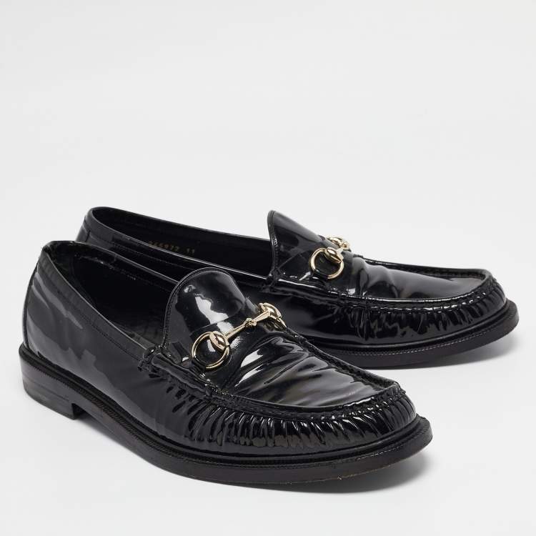 Pre Owned Gucci Black Patent Leather Driver Loafers Size 45