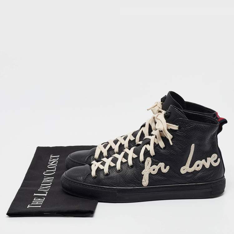 Pre Owned Gucci Black Leather Web High Top Sneakers Size 40