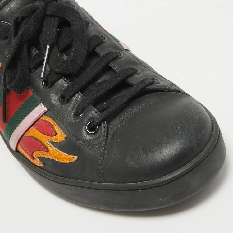 Pre Owned Gucci Black Leather Ace Sneakers Size 45.5