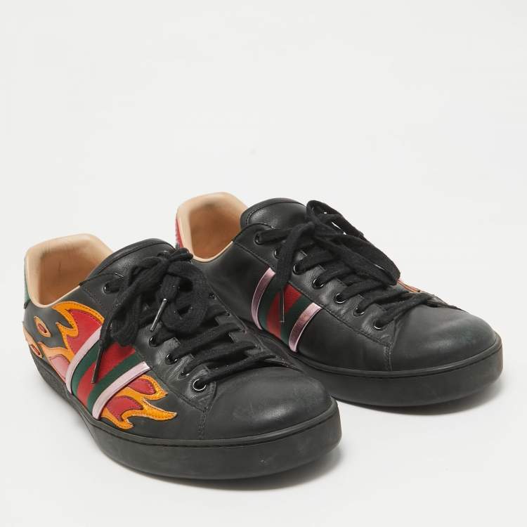 Pre Owned Gucci Black Leather Ace Sneakers Size 45.5