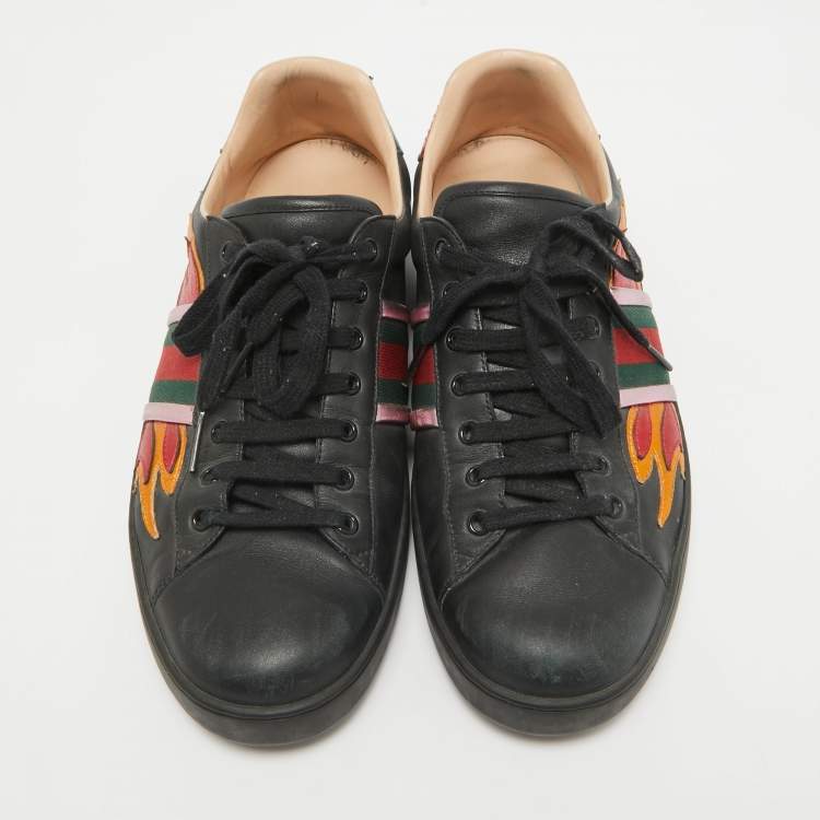 Pre Owned Gucci Black Leather Ace Sneakers Size 45.5