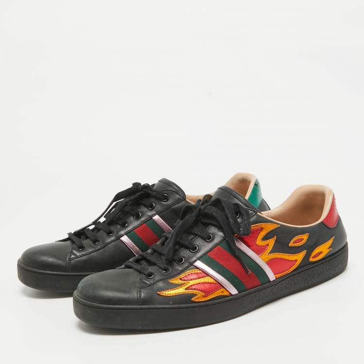 Pre Owned Gucci Black Leather Ace Sneakers Size 45.5