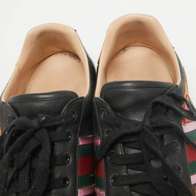 Pre Owned Gucci Black Leather Ace Sneakers Size 45.5