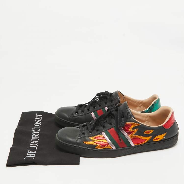 Pre Owned Gucci Black Leather Ace Sneakers Size 45.5