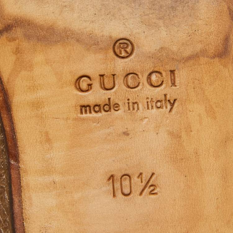 Pre Owned Gucci Brown Leather Horsebit Loafers Size 44.5