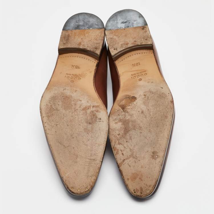 Pre Owned Gucci Brown Leather Lace Up Oxfords Size 44.5