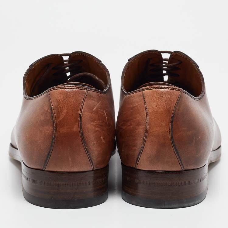 Pre Owned Gucci Brown Leather Lace Up Oxfords Size 44.5