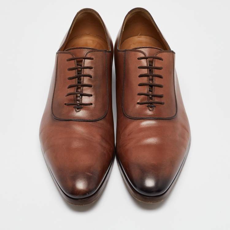 Pre Owned Gucci Brown Leather Lace Up Oxfords Size 44.5