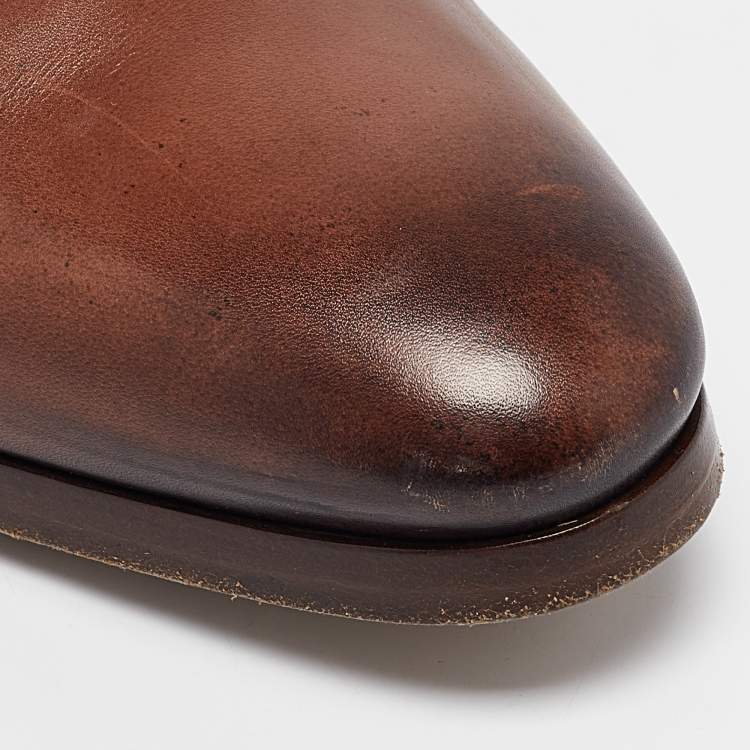 Pre Owned Gucci Brown Leather Lace Up Oxfords Size 44.5